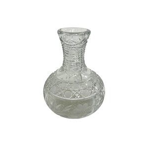 Antique Lead Crystal Cut Glass Decanter Carafe Vase 8.5” x 6” Floral Thick Heavy